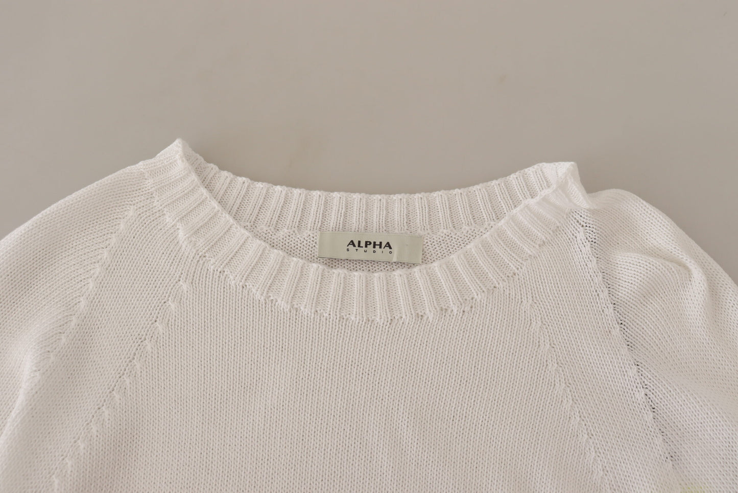 Alpha Studio Weißer Pullover mit langen Ärmeln und Rundhalsausschnitt