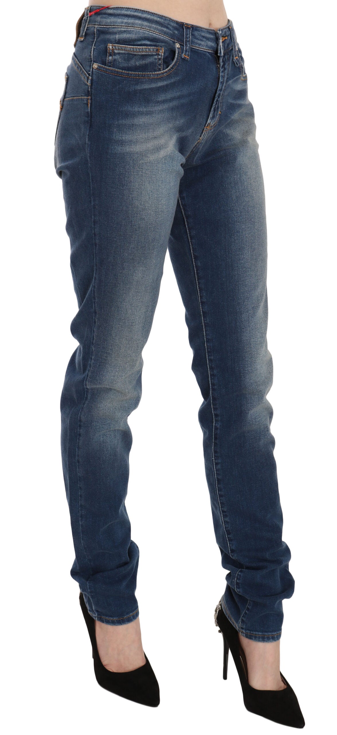 Fiorucci Blaue gewaschene Jeans mit mittlerer Taille und schmaler Passform aus Denim