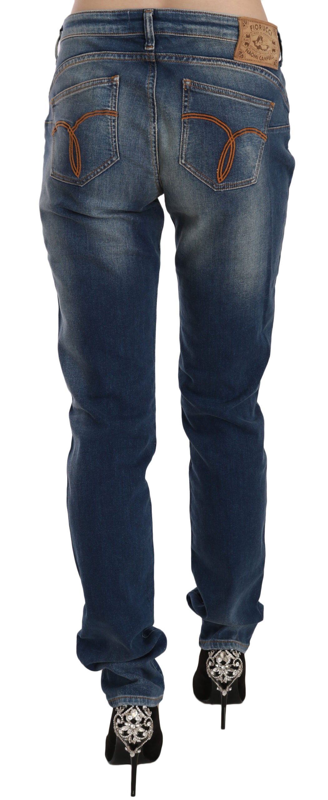 Fiorucci Blaue gewaschene Jeans mit mittlerer Taille und schmaler Passform aus Denim