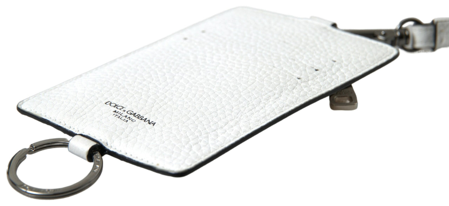 Dolce & Gabbana Weißes Leder Lanyard Logo Kartenhalter Männer Brieftasche