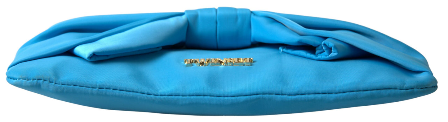 Twinset Blau Tafta Seide Große Schleife Reißverschluss Clutch Frauen Borse Logo Tasche