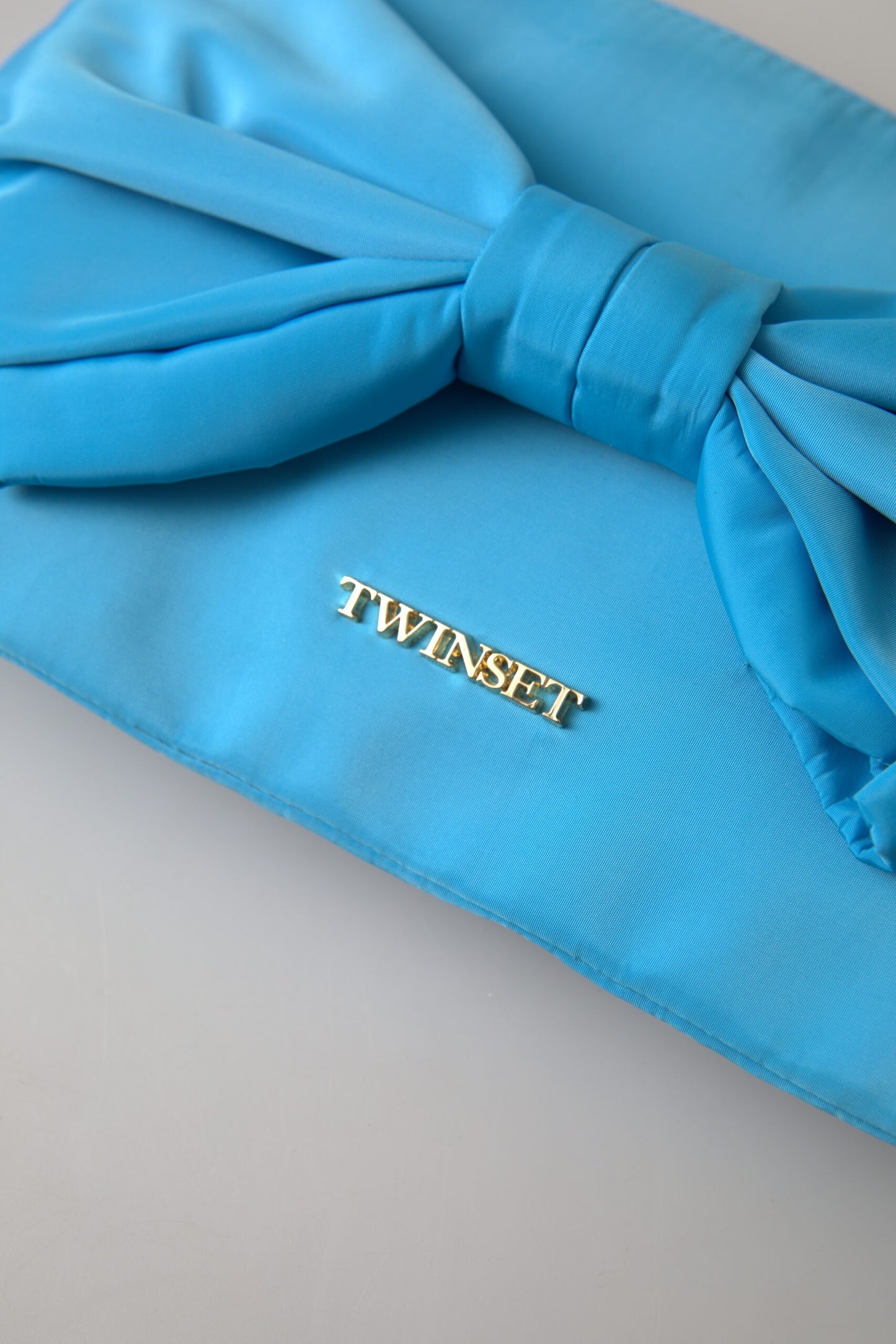Twinset Blau Tafta Seide Große Schleife Reißverschluss Clutch Frauen Borse Logo Tasche