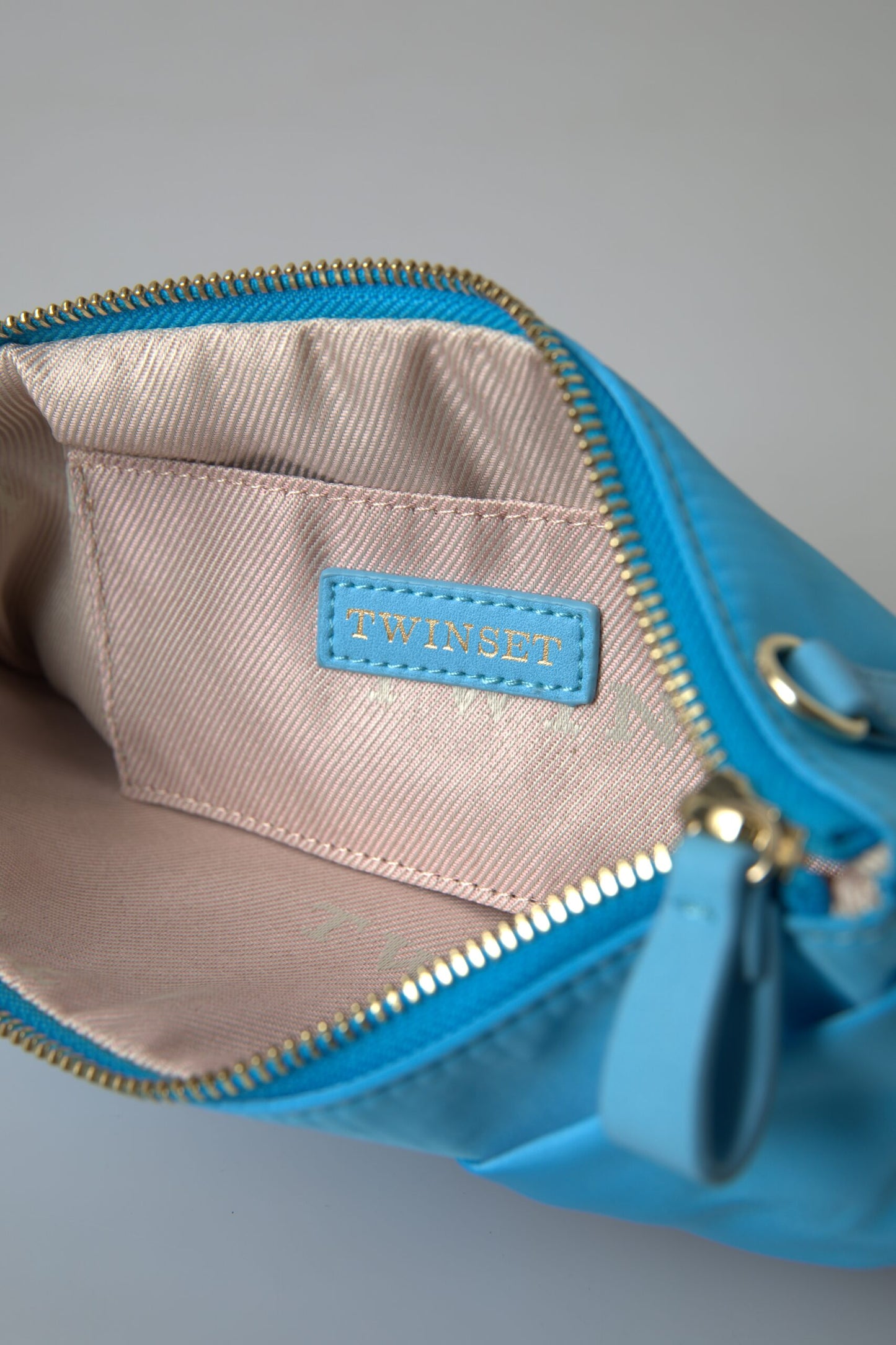 Twinset Blau Tafta Seide Große Schleife Reißverschluss Clutch Frauen Borse Logo Tasche