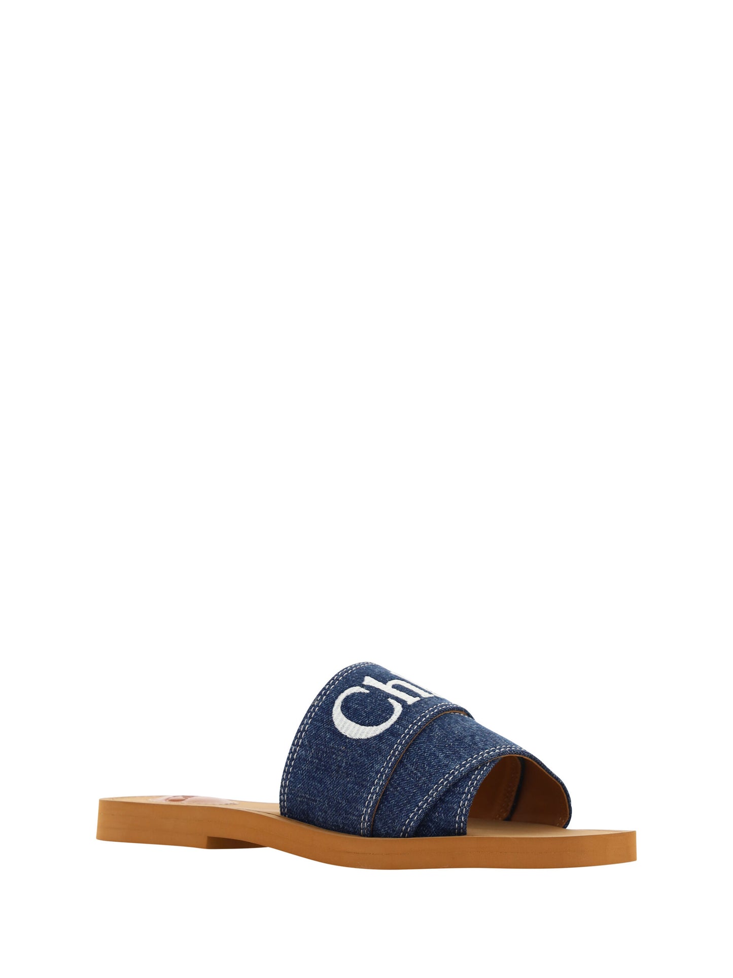 Chloé Üppige Cotton Woody Slide Sandalen in Denim Blau