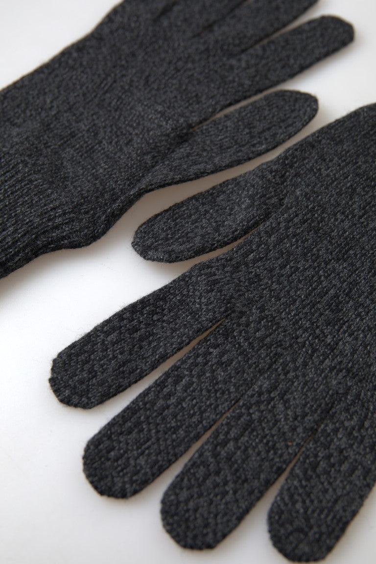 Dolce & Gabbana Graue Schurwolle stricken Hände Mitten Männer Handschuhe
