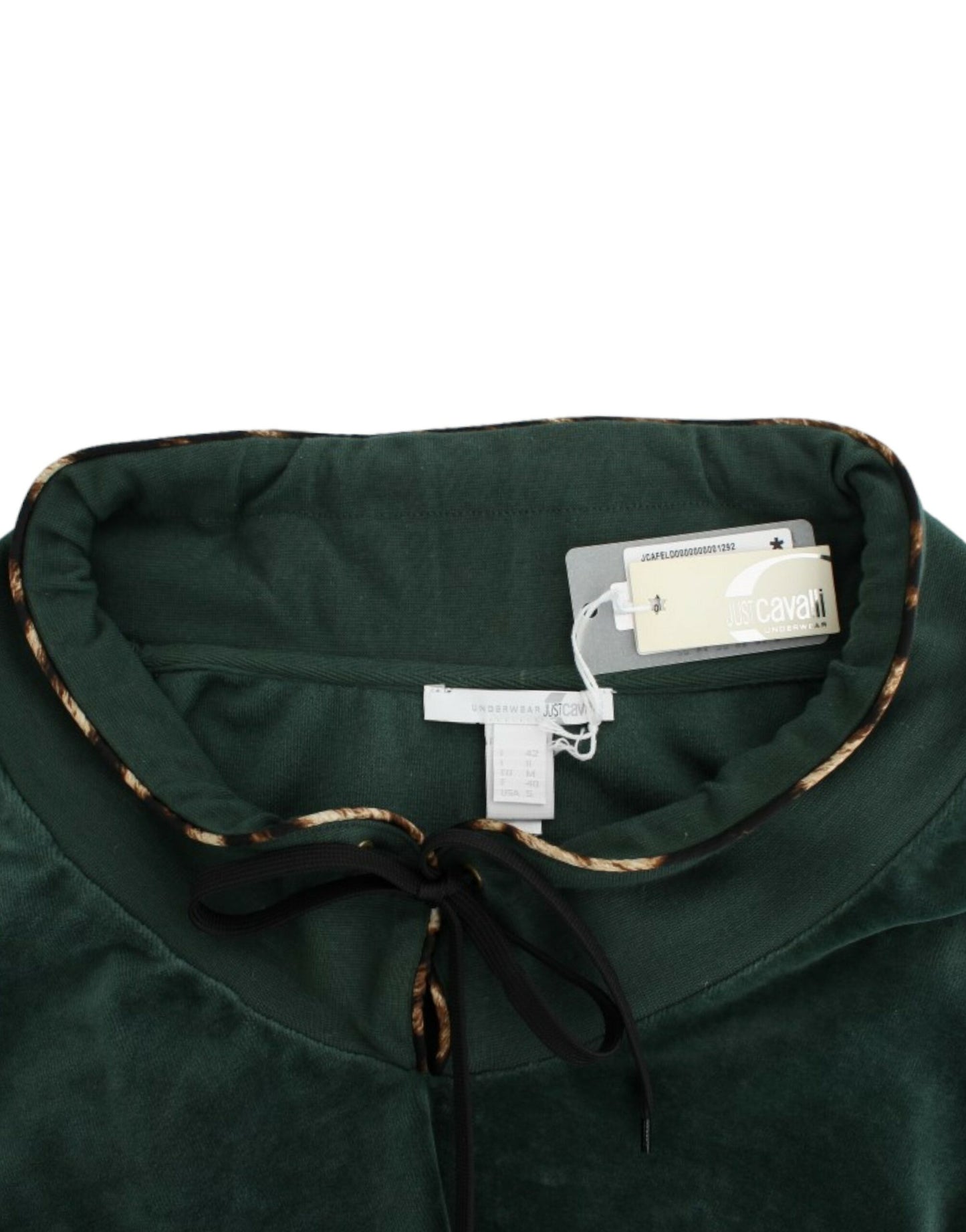 Cavalli Grüner Baumwollpullover aus Samt