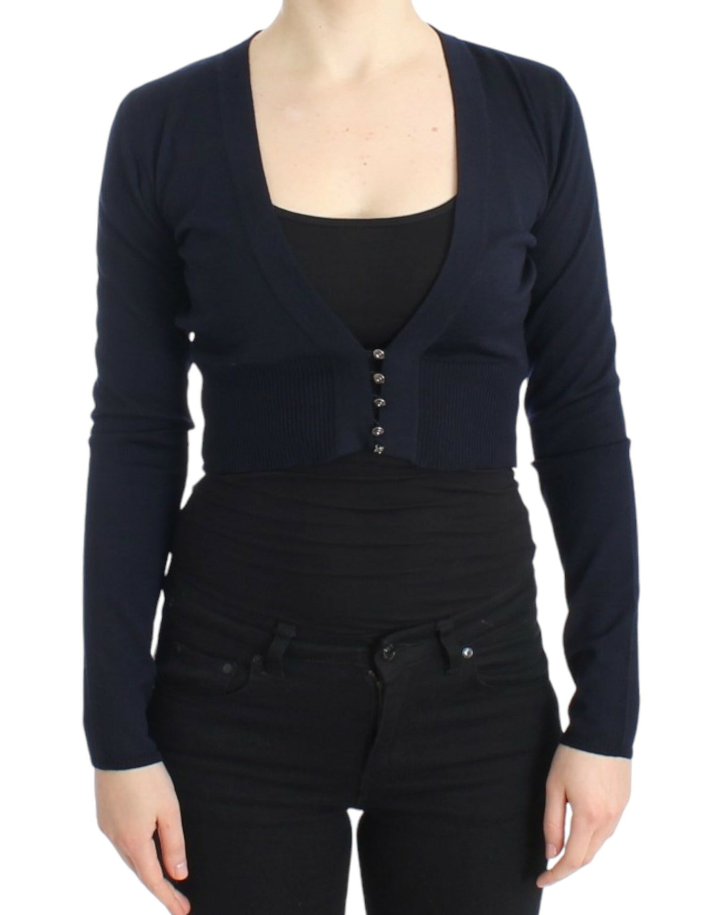 Cavalli Blaue Strickjacke aus Wolle, kurz geschnitten