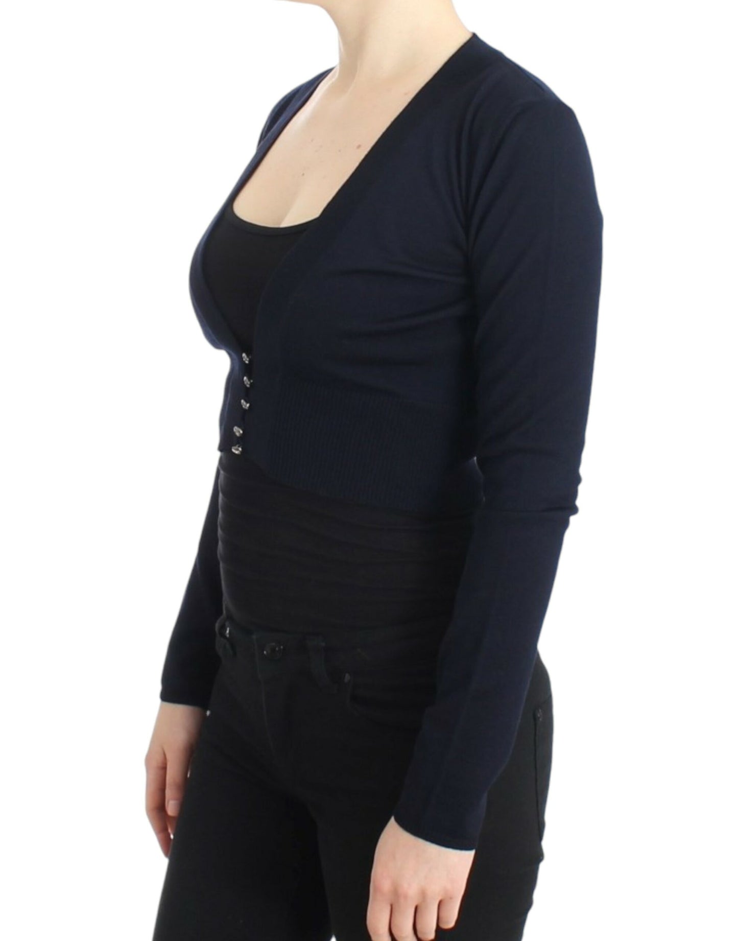 Cavalli Blaue Strickjacke aus Wolle, kurz geschnitten