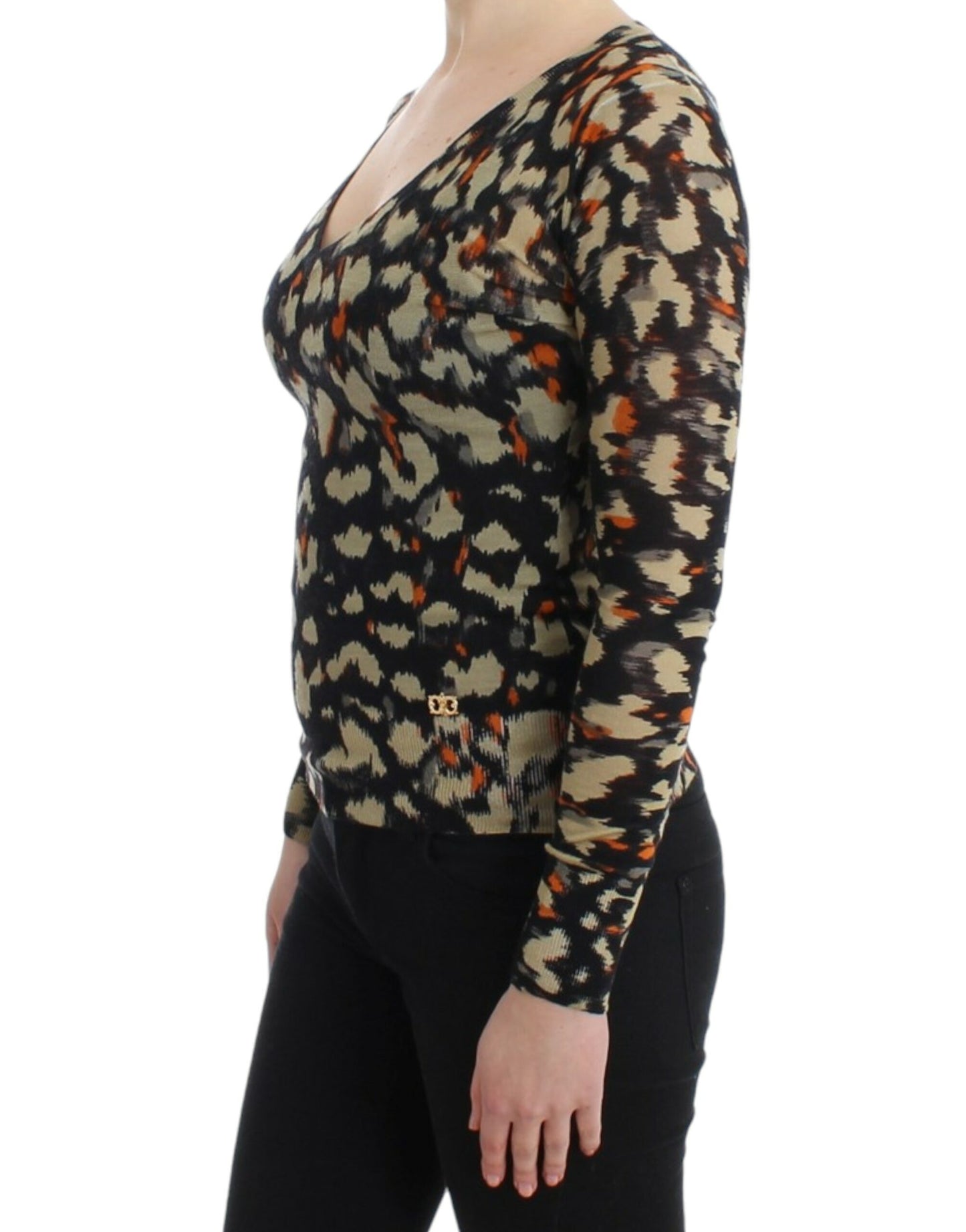 Cavalli Multicolor Wollpullover mit V-Ausschnitt