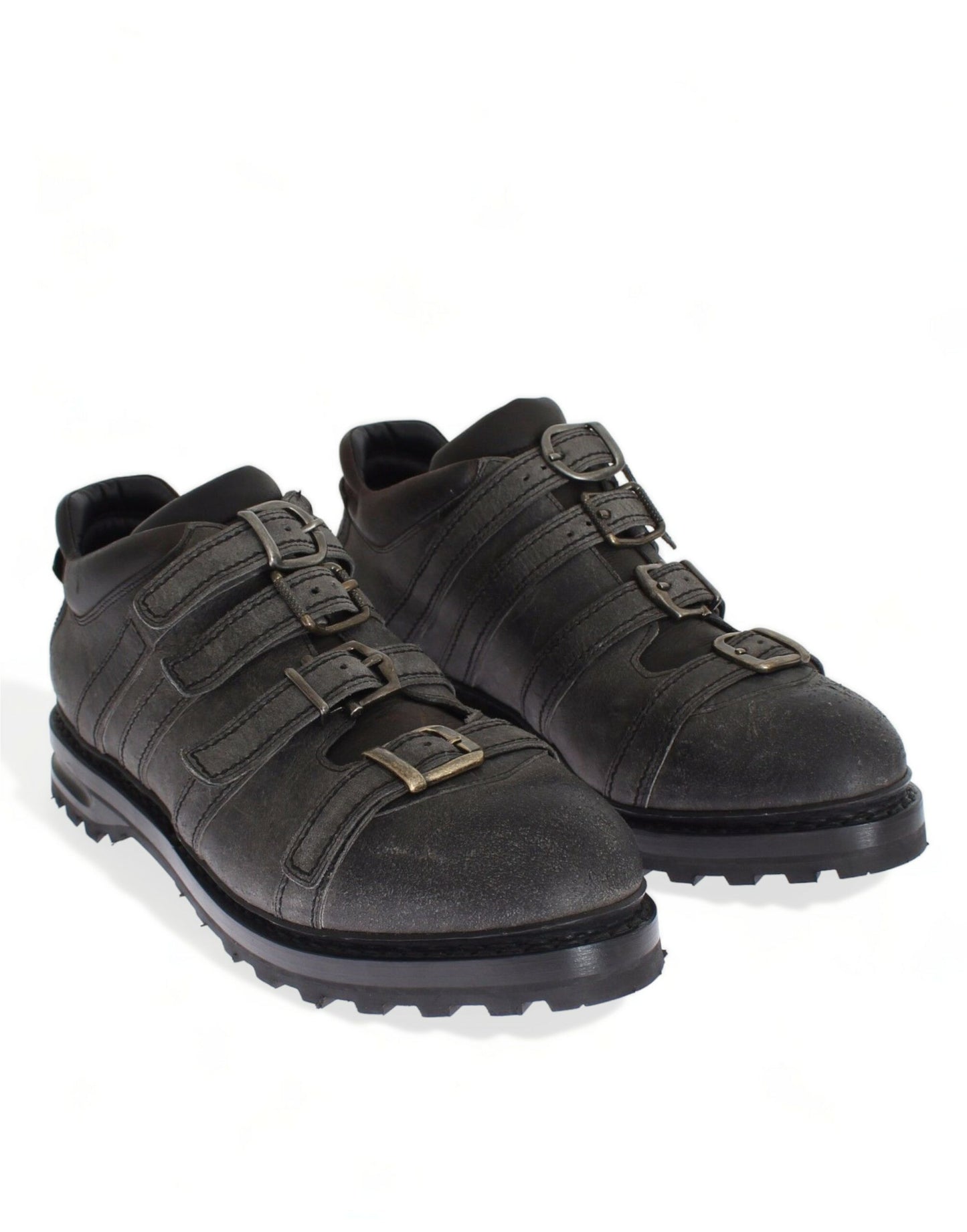 Dolce & Gabbana Graue Leder Knöchelriemen Schuhe Stiefel