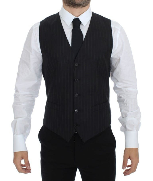 Dolce & Gabbana Schwarz gestreiftes Woll-Seiden-Kleid Weste Gilet