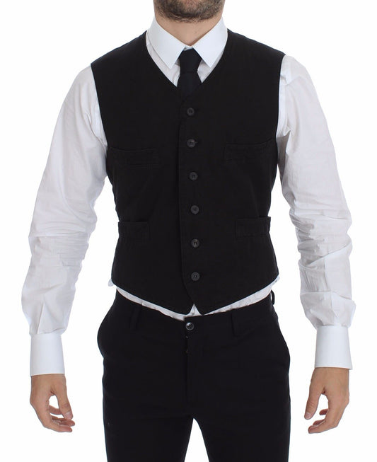 Dolce & Gabbana Schwarzes Flachs-Baumwollkleid Weste Blazer