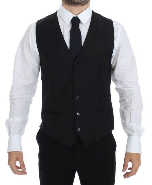Dolce & Gabbana Schwarzes Wolle-Seide-Stretch-Kleid Weste Blazer