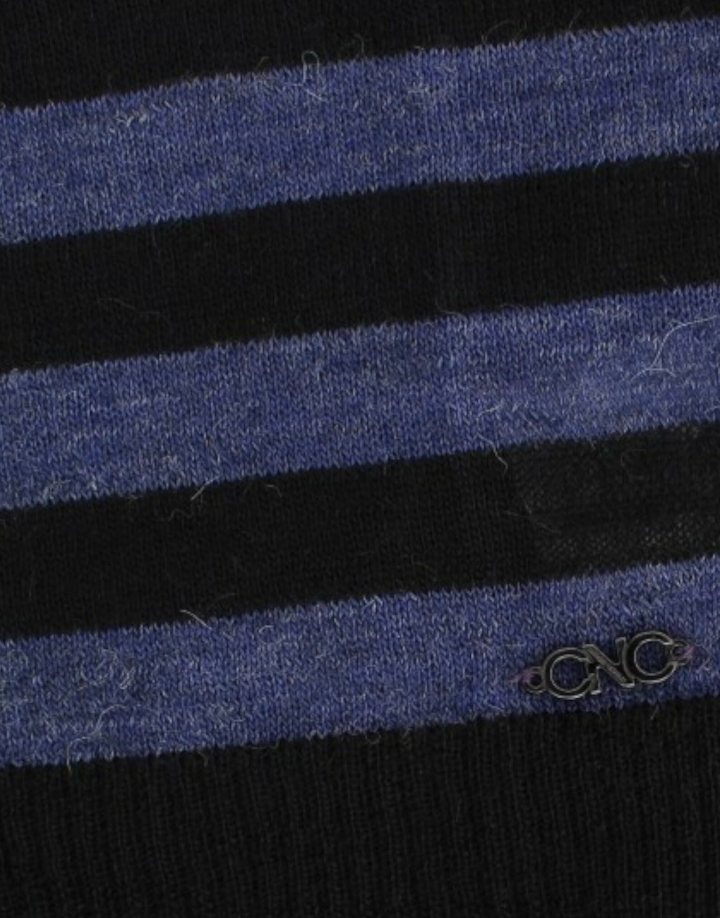 Costume National Schwarzer gestreifter Pullover mit V-Ausschnitt