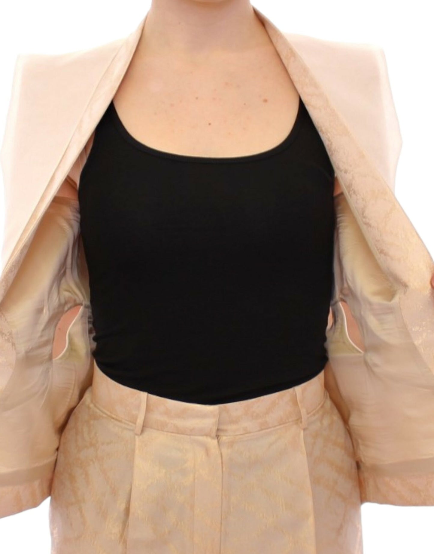 Zeyneptosun Beige Brokatjacke ärmellose Weste