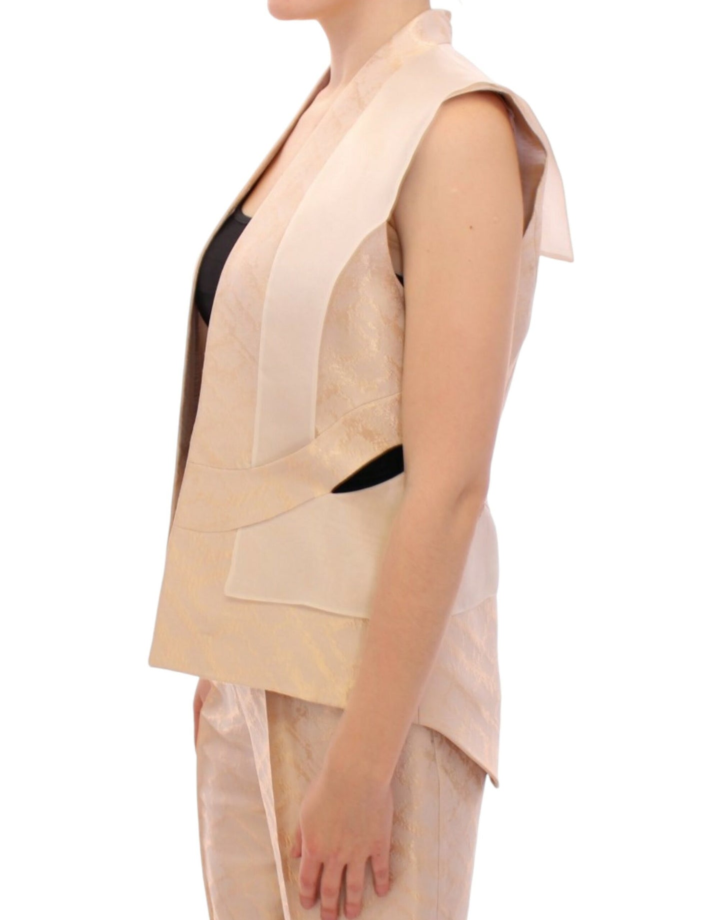 Zeyneptosun Beige Brokatjacke ärmellose Weste