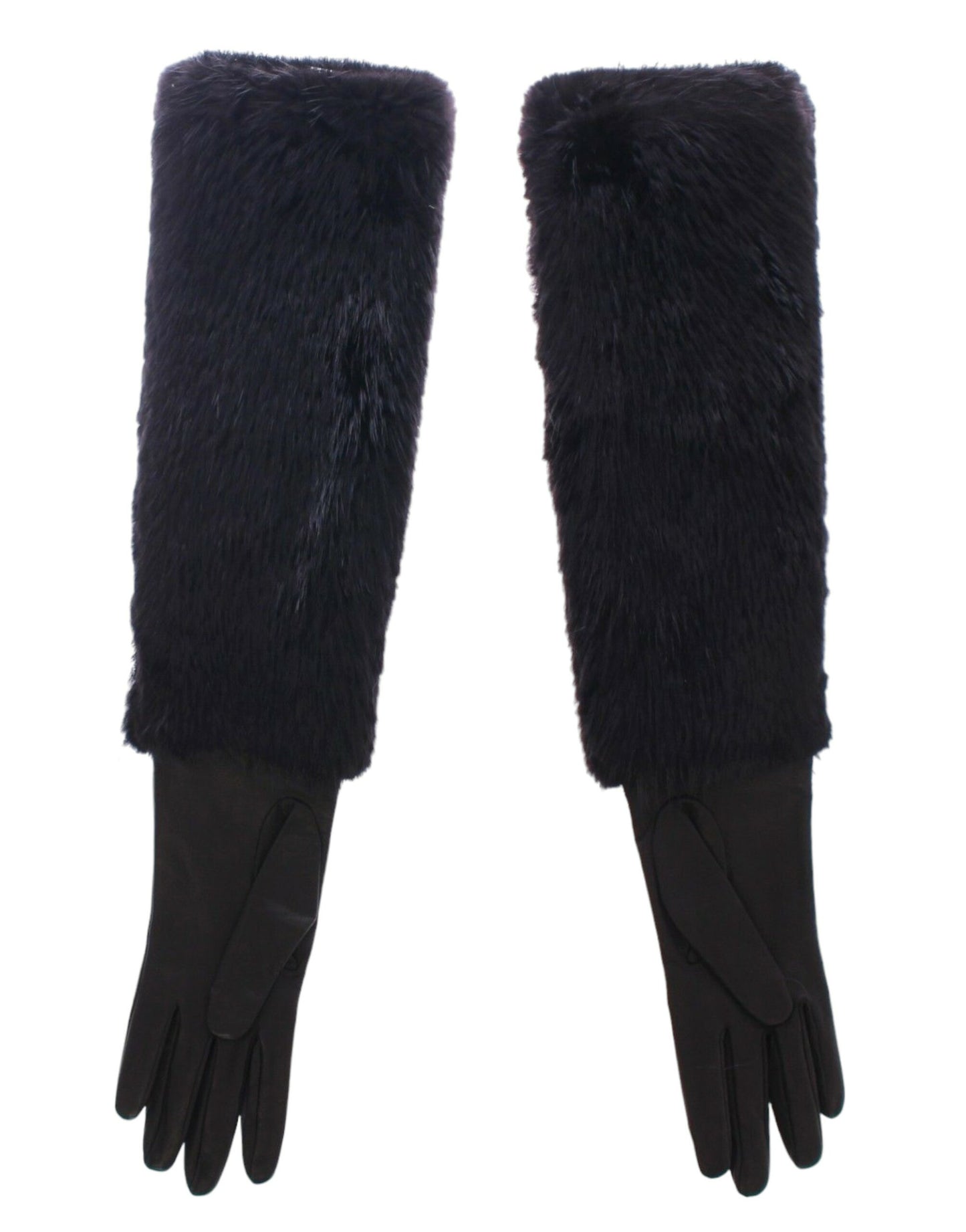 Dolce & Gabbana Schwarze Biberpelz-Lammfell-Leder-Ellbogenhandschuhe