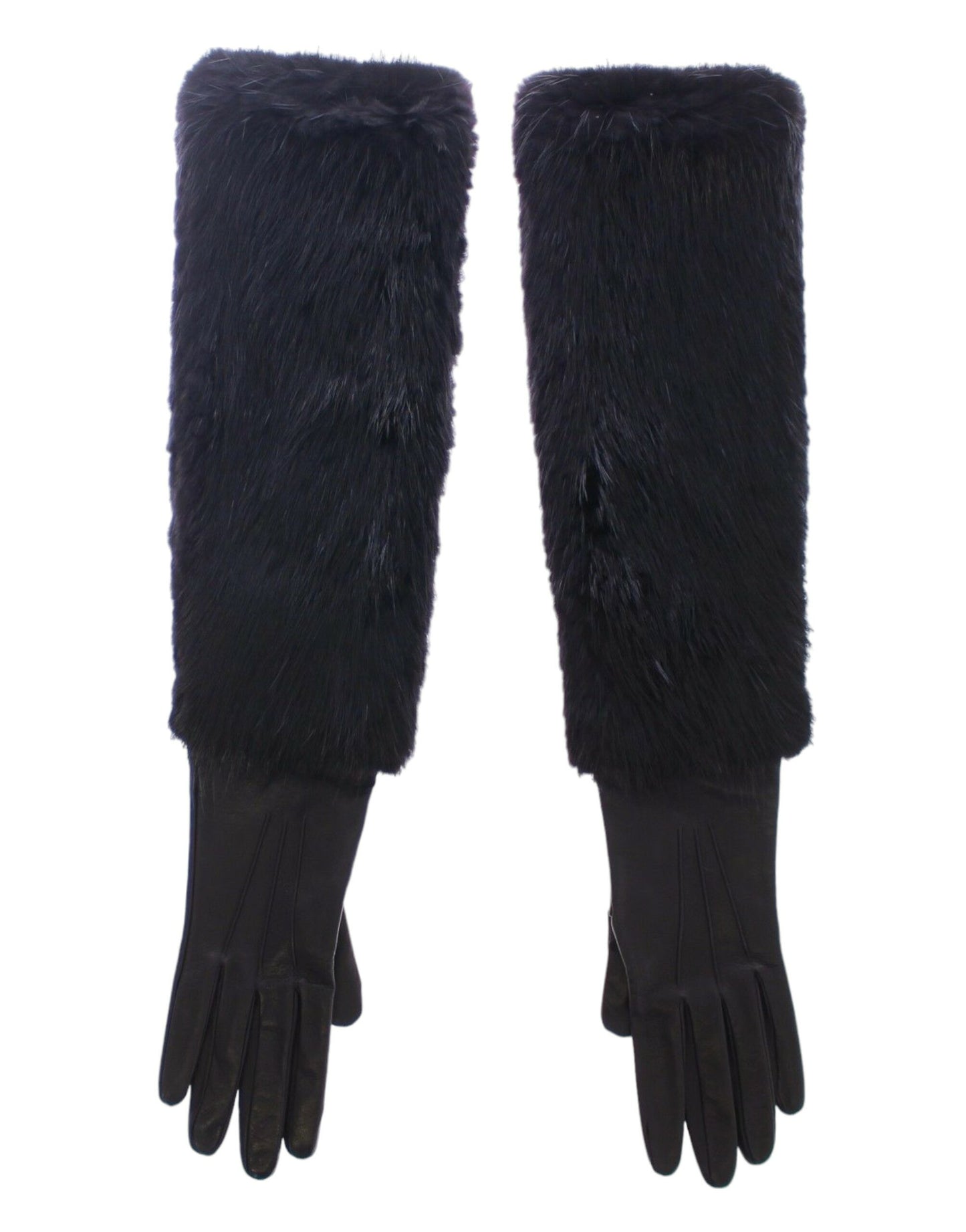 Dolce & Gabbana Schwarze Biberpelz-Lammfell-Leder-Ellbogenhandschuhe