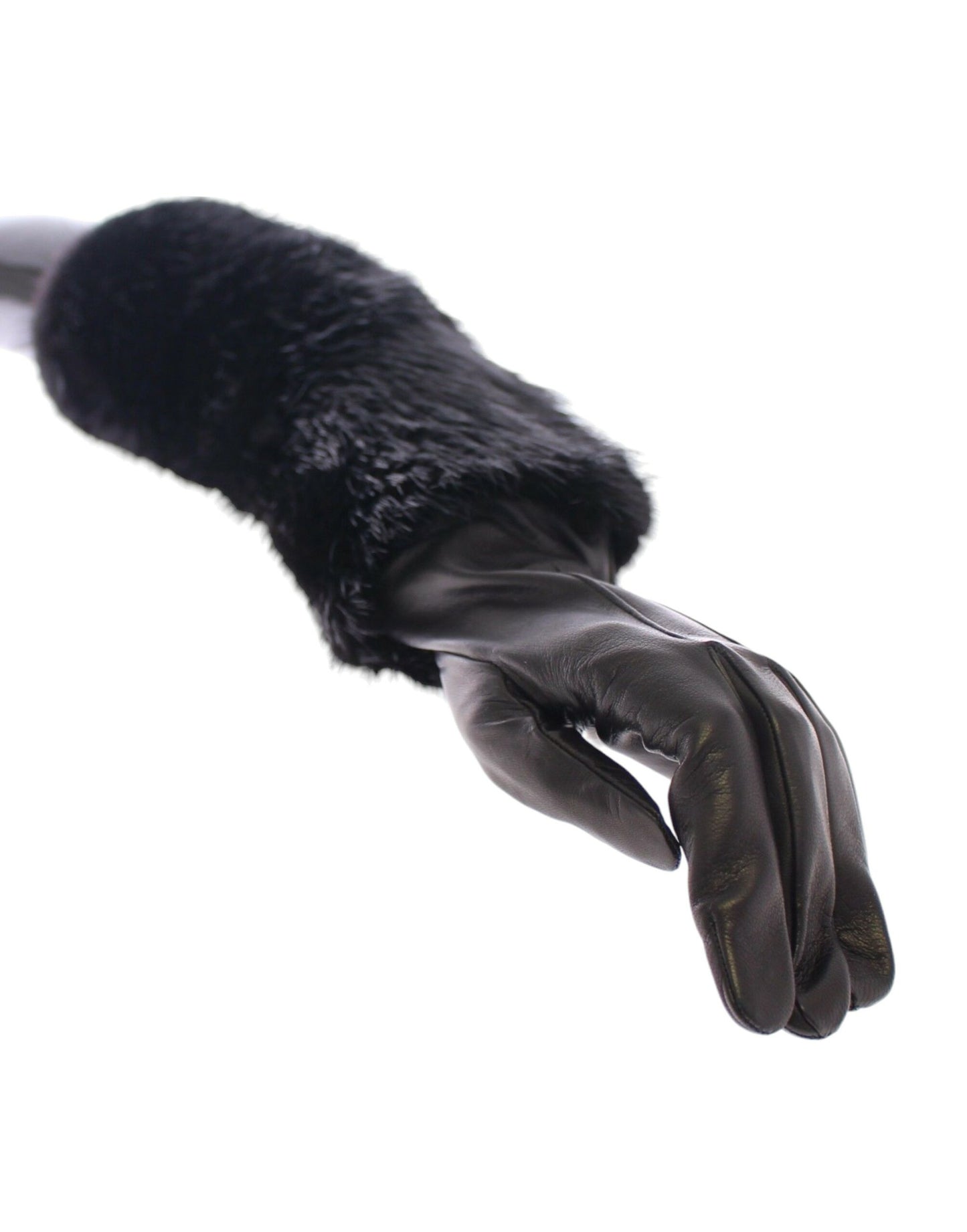 Dolce & Gabbana Schwarze Biberpelz-Lammfell-Leder-Ellbogenhandschuhe