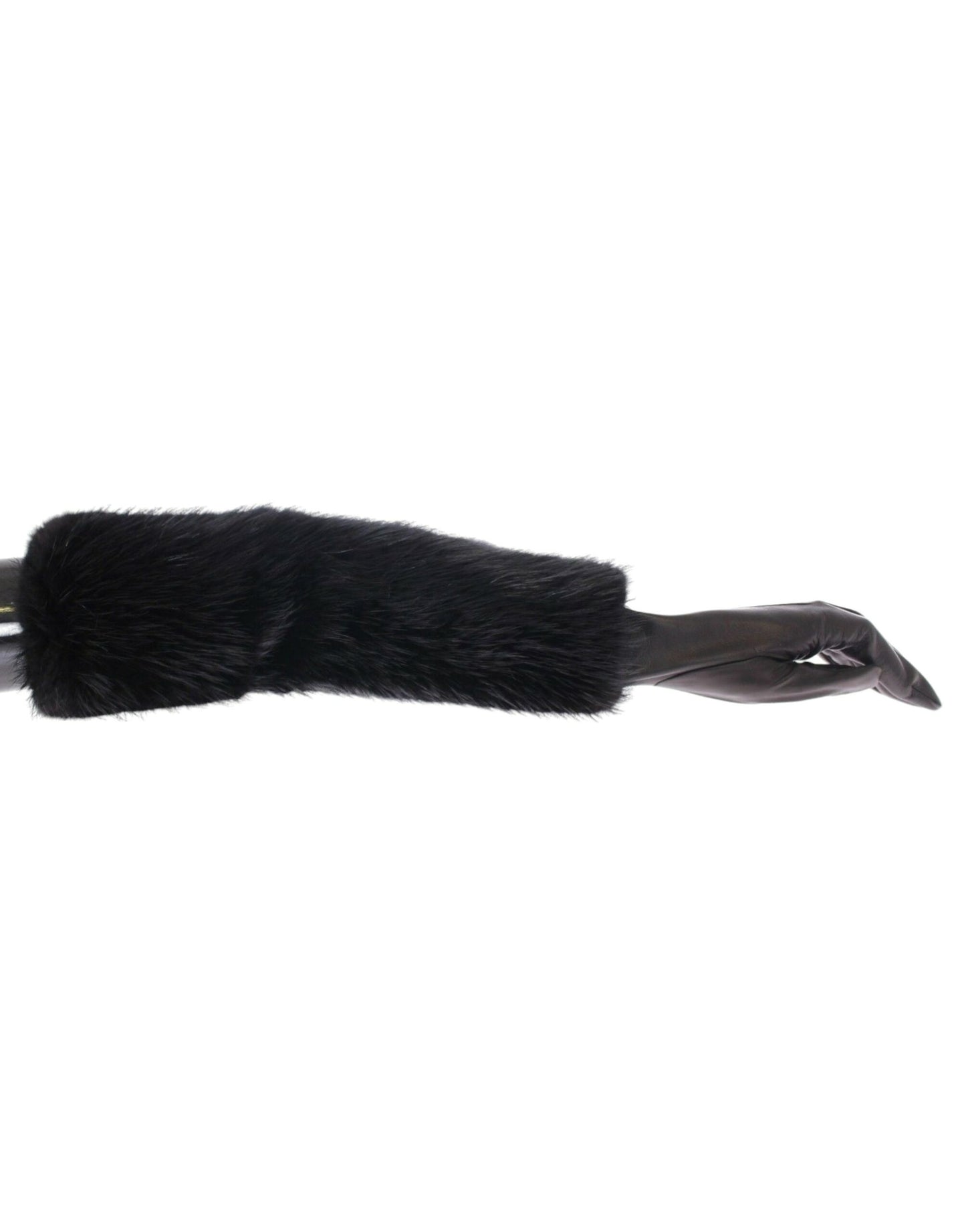 Dolce & Gabbana Schwarze Biberpelz-Lammfell-Leder-Ellbogenhandschuhe