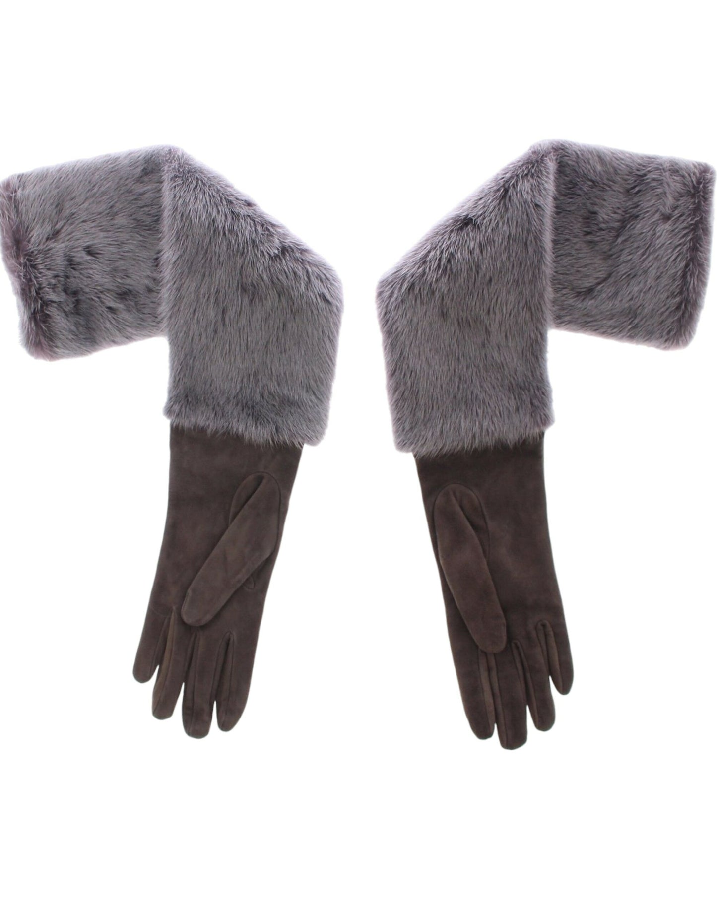Dolce & Gabbana Graue Nerzfell-Lammfell-Wildleder-Handschuhe