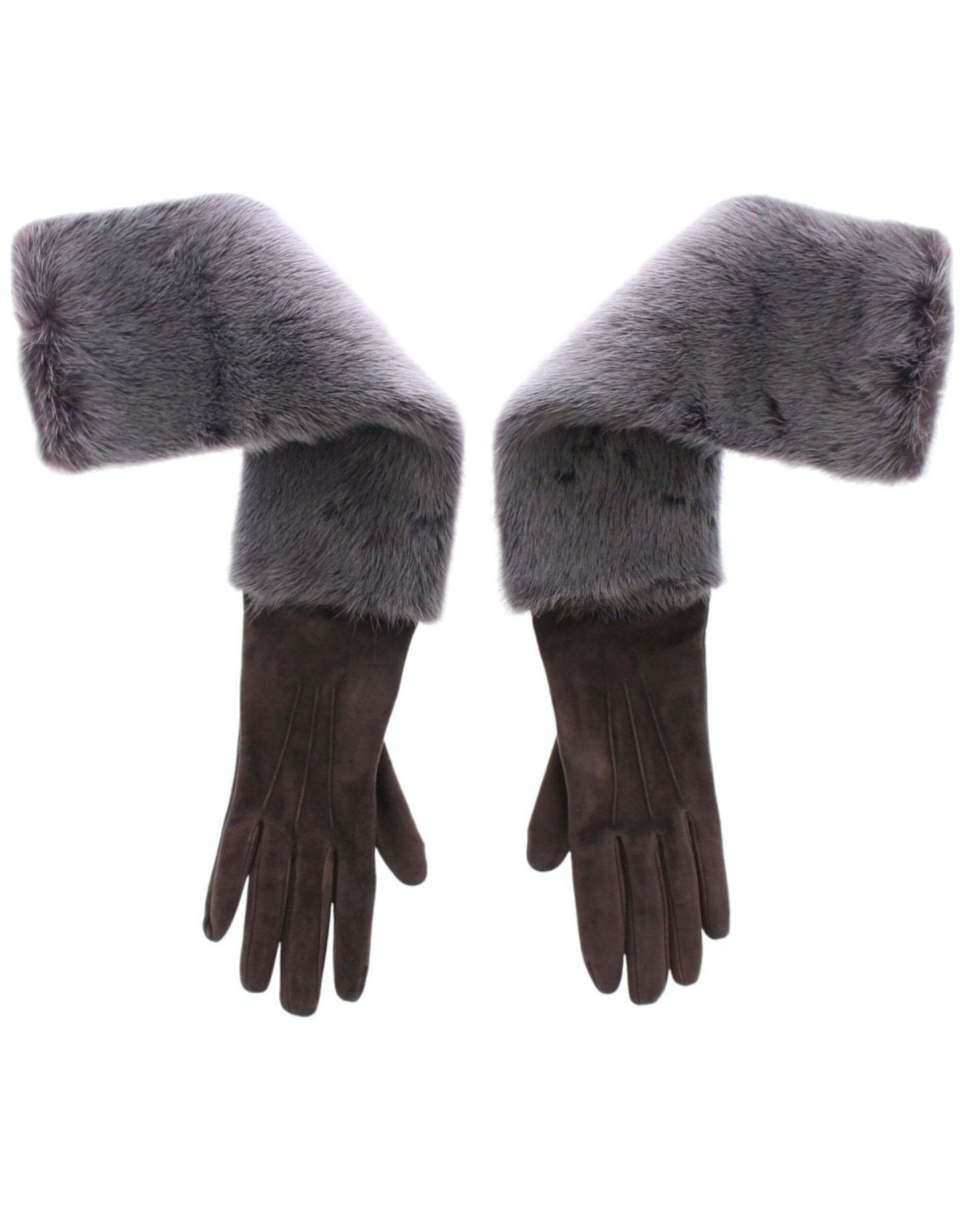 Dolce & Gabbana Graue Nerzfell-Lammfell-Wildleder-Handschuhe