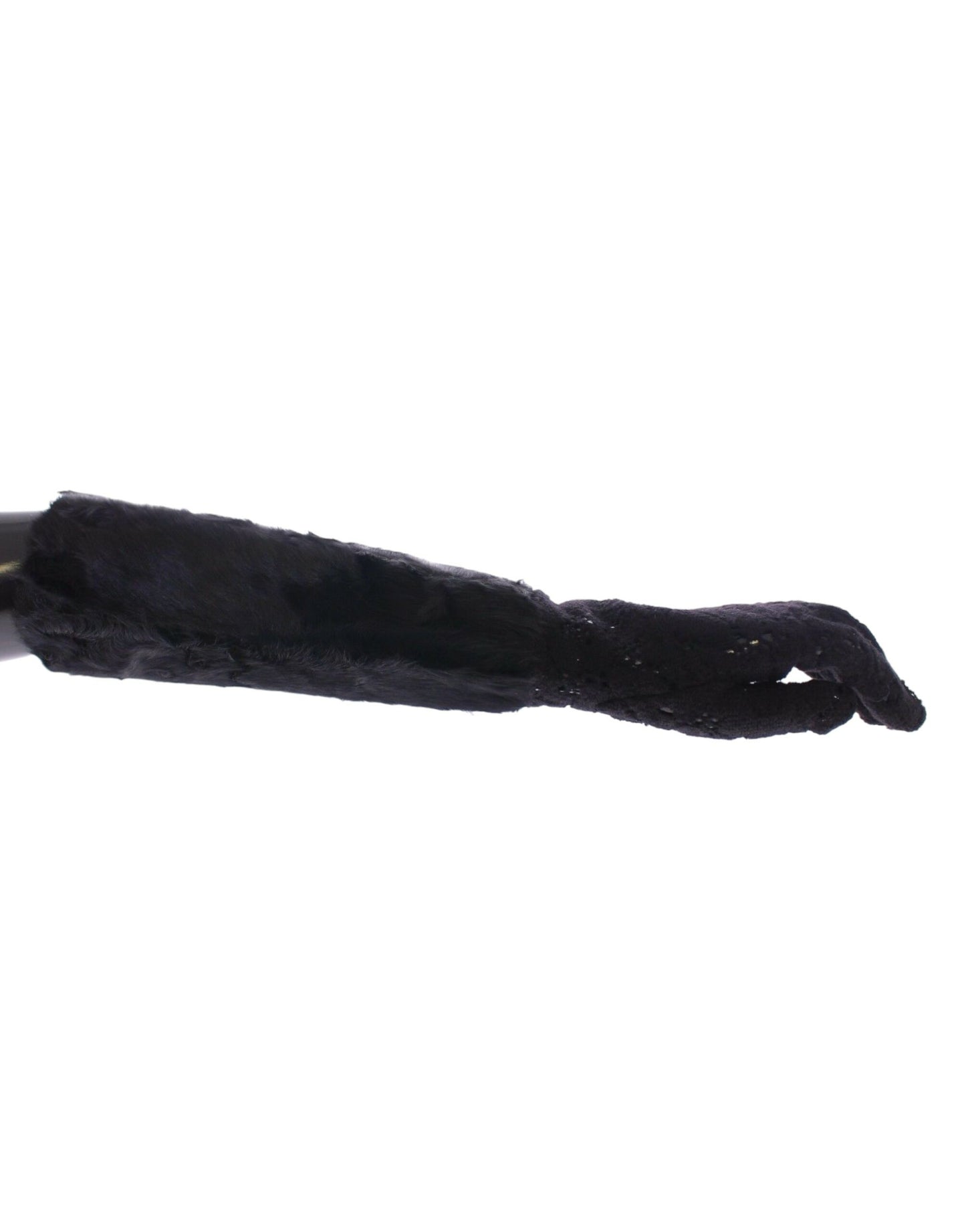 Dolce & Gabbana Schwarze Spitze Wolle Lammfell Pelz Ellenbogenhandschuhe