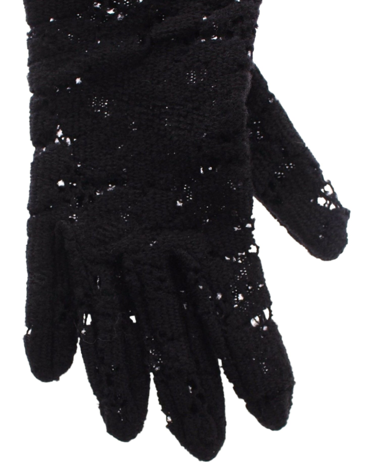 Dolce & Gabbana Schwarze Spitze Wolle Lammfell Pelz Ellenbogenhandschuhe