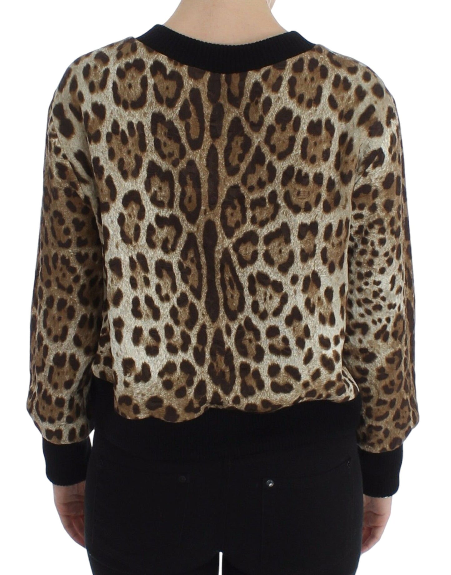 Dolce & Gabbana Kurzer Pullover mit Leopardenmuster und Rundhalsausschnitt