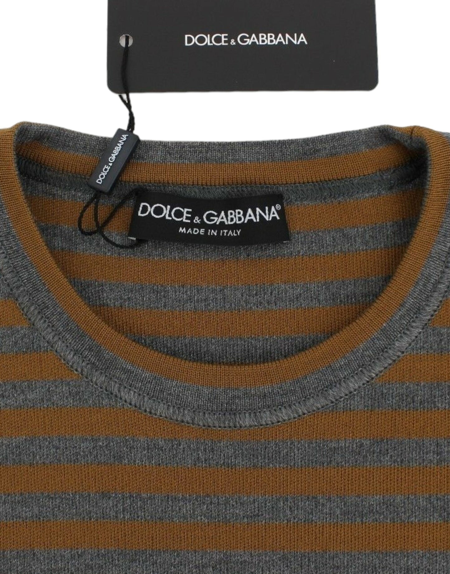 Dolce & Gabbana Übergroßes grau-gelb gestreiftes Pullover-Top