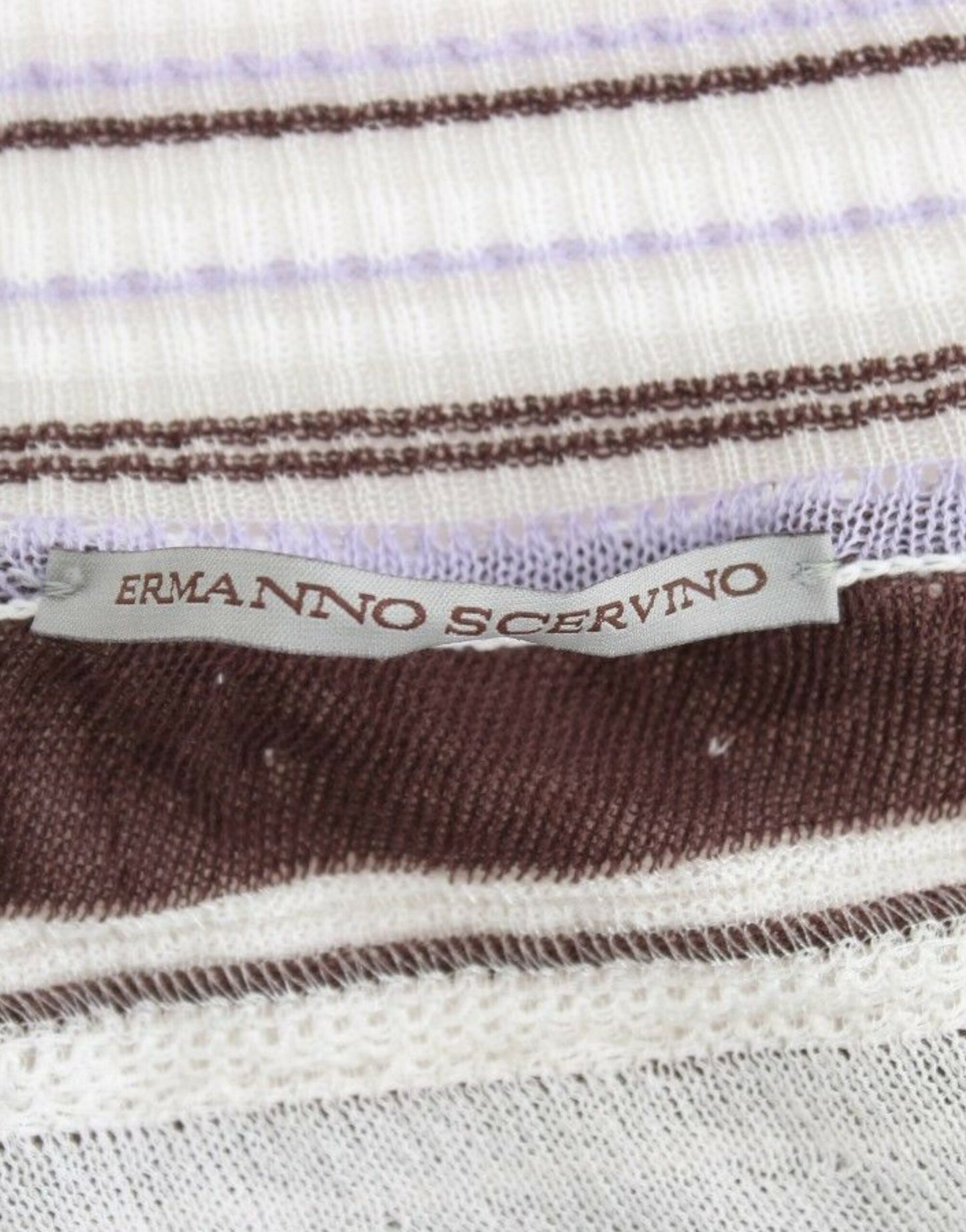 Ermanno Scervino Gestreiftes Spitzen-Top mit V-Ausschnitt und kurzen Ärmeln Pullover