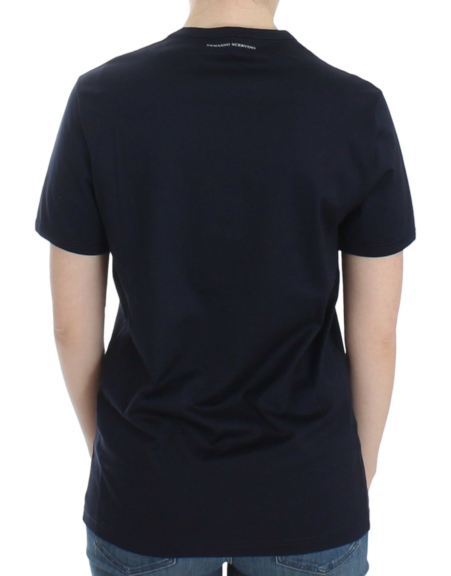 Ermanno Scervino Lingerie Blaues Logo-T-Shirt mit Rundhalsausschnitt aus Baumwolle