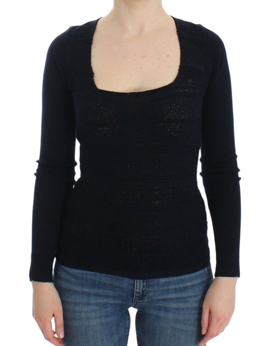 Ermanno Scervino Blaues Pullover-Oberteil aus gestrickter Stretch-Wolle