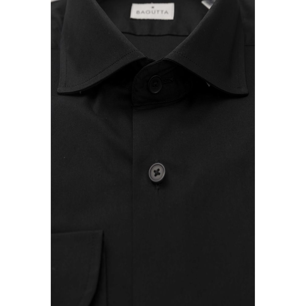 Bagutta Schwarzes Herrenhemd aus Baumwolle Slim Fit mit französischem Kragen