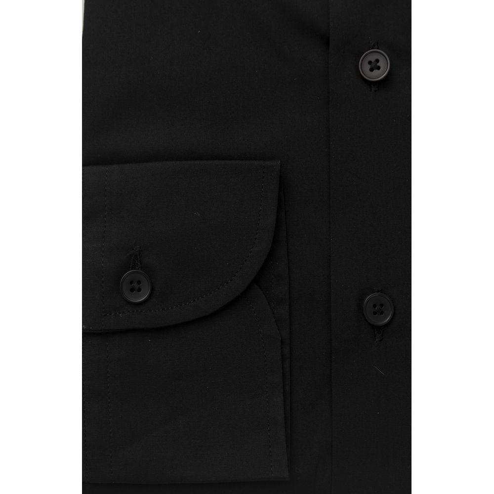 Bagutta Schwarzes Herrenhemd aus Baumwolle Slim Fit mit französischem Kragen