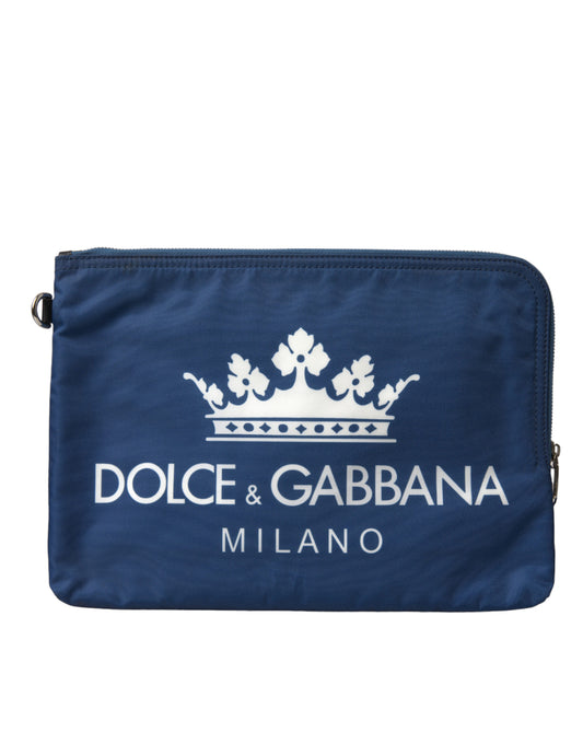 Dolce & Gabbana Blaue DG Milano Print Nylon Pouch Clutch Herren Tasche