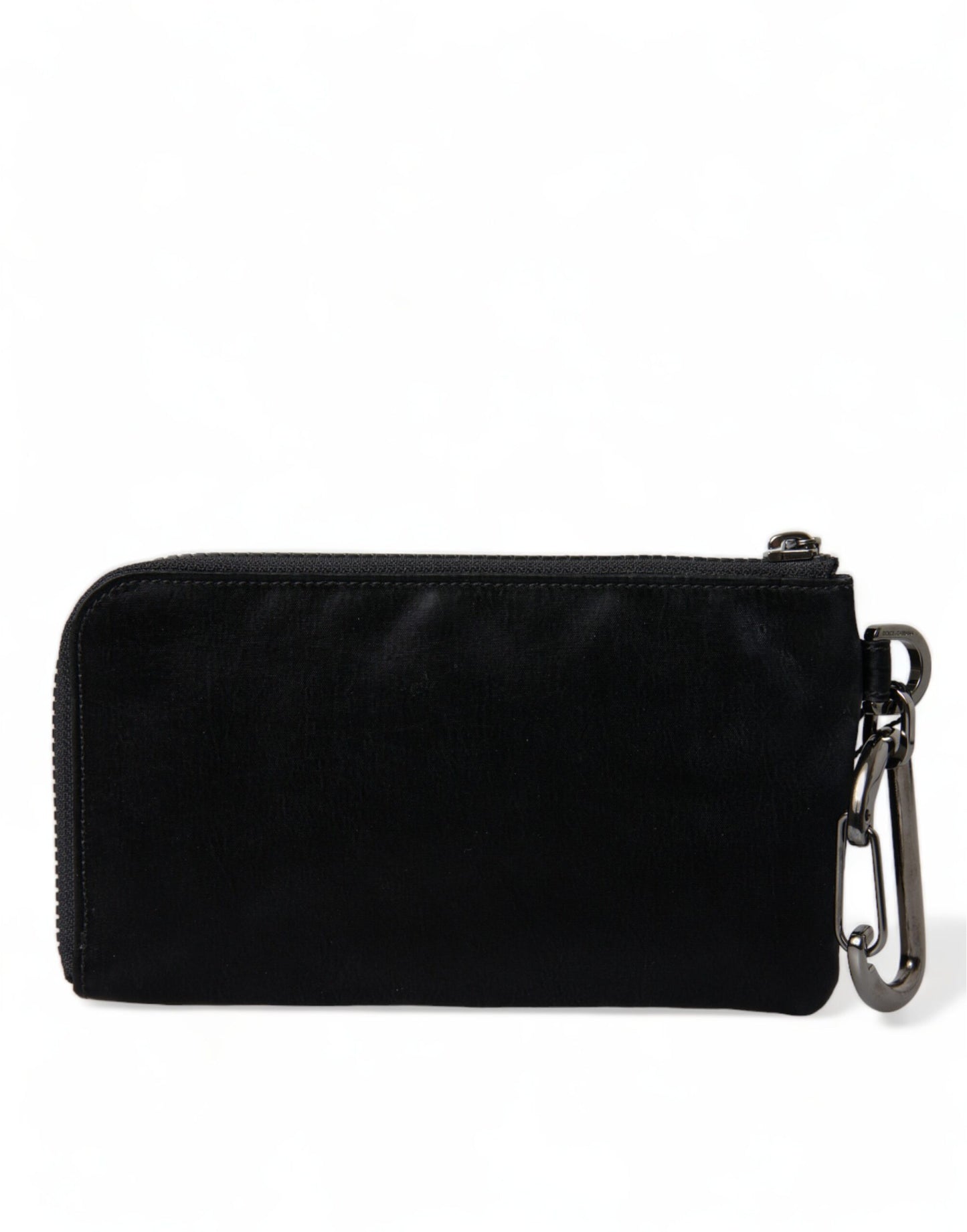 Dolce & Gabbana Schwarzes Nylon Logo Plaque Schlüsselanhänger Tasche Clutch