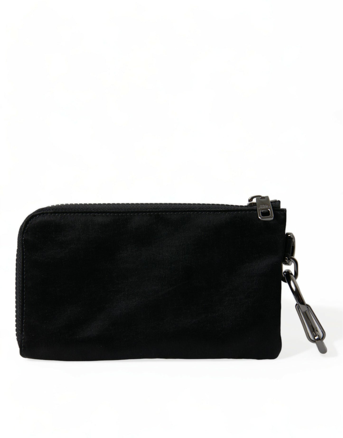 Dolce & Gabbana Schwarzes Nylon Logo Plaque Schlüsselanhänger Tasche Clutch