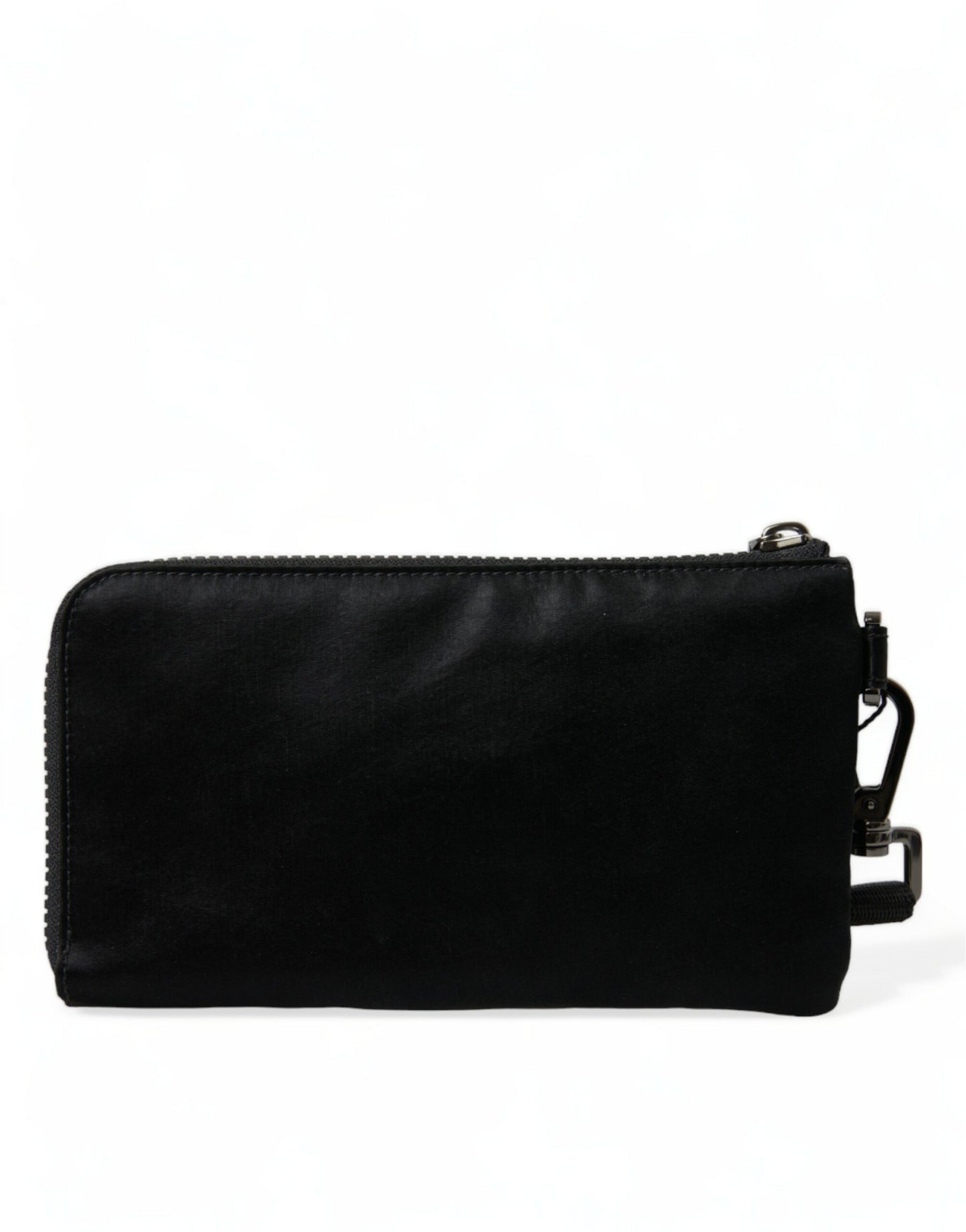 Dolce & Gabbana Schwarzes Nylon Logo Plaque Schlüsselanhänger Tasche Clutch