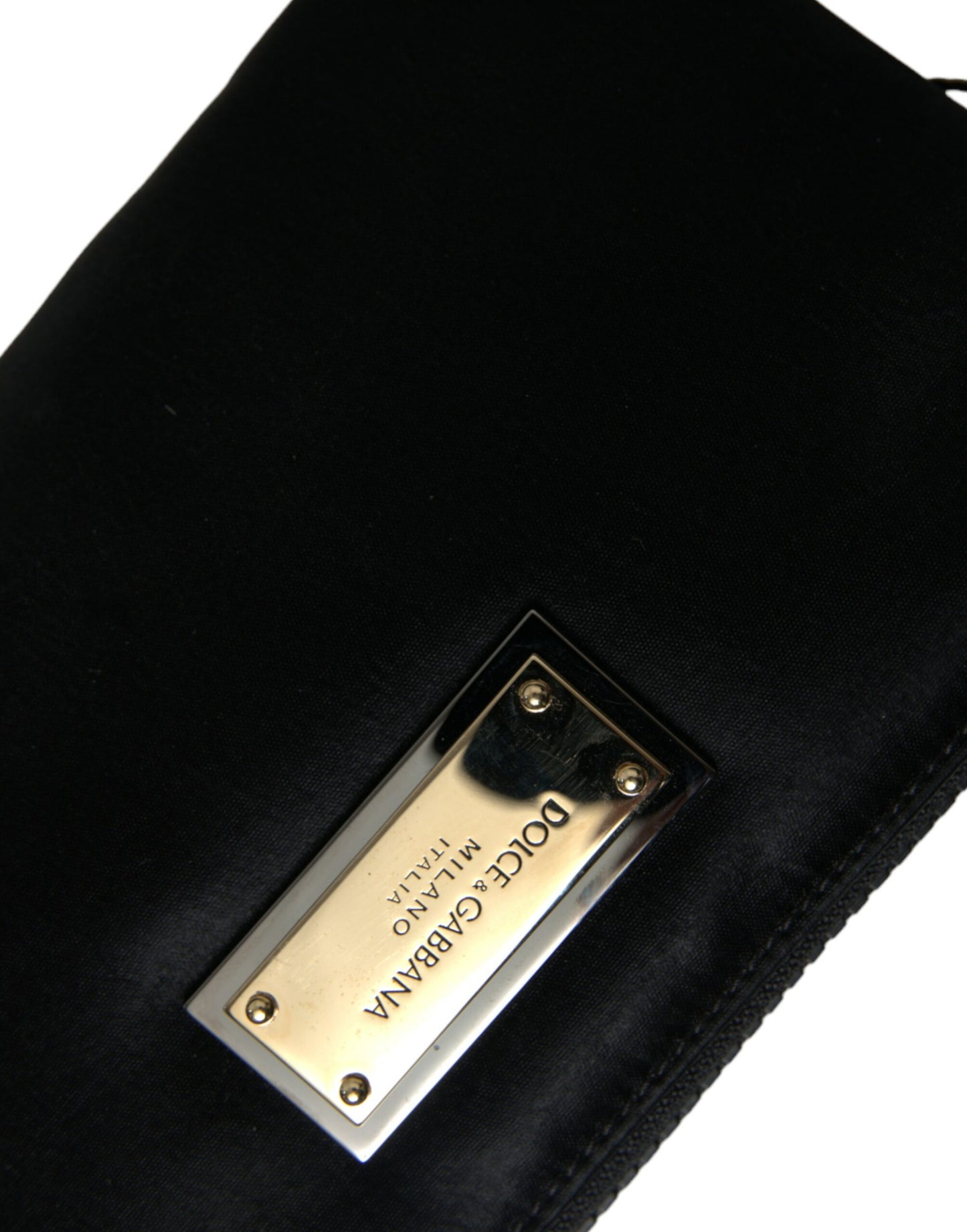 Dolce & Gabbana Schwarzes Nylon Logo Plaque Schlüsselanhänger Tasche Clutch