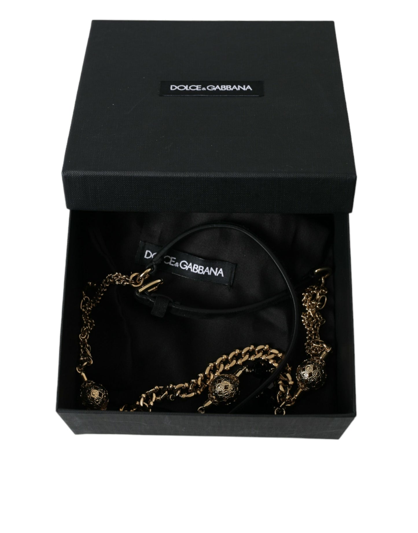Dolce & Gabbana Schwarzer Wildleder-Goldkette-Kristall-Taillengürtel
