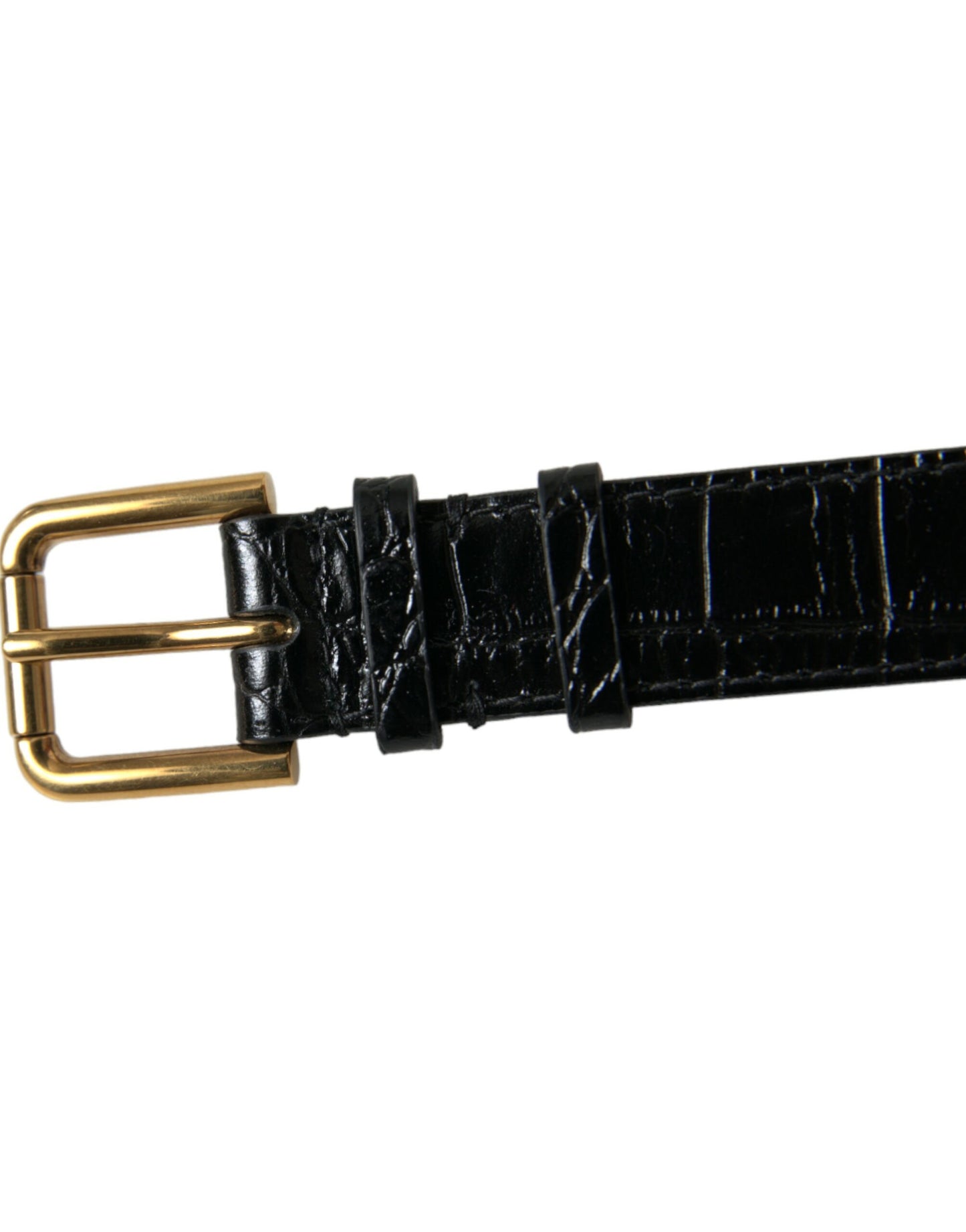 Dolce & Gabbana Schwarzes strukturiertes Leder mit goldfarbener Metallschnalle Armband