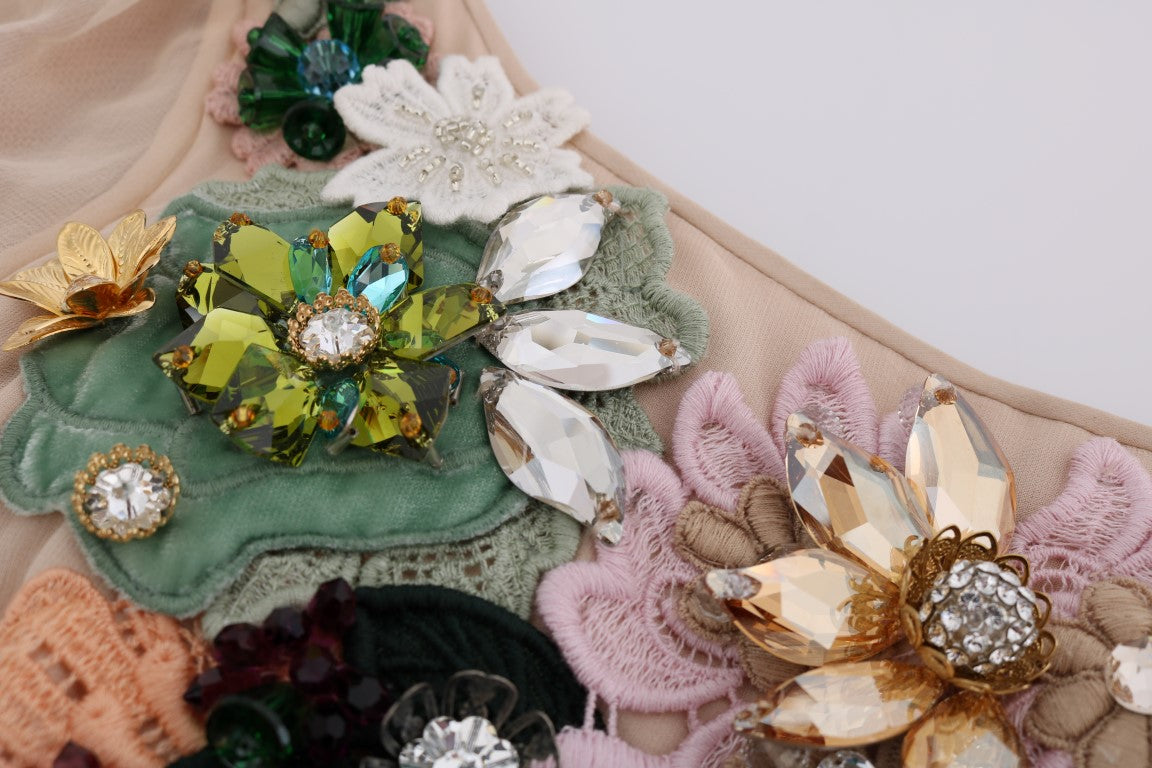 Dolce & Gabbana Rosa Seide Floral Kristall Maxikleid