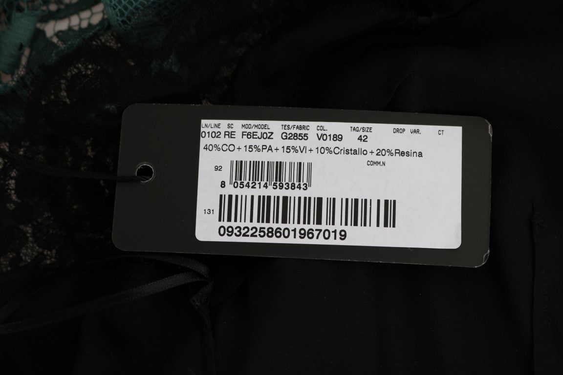 Dolce & Gabbana Grünes geblümtes Crystal Ricamo Etuikleid