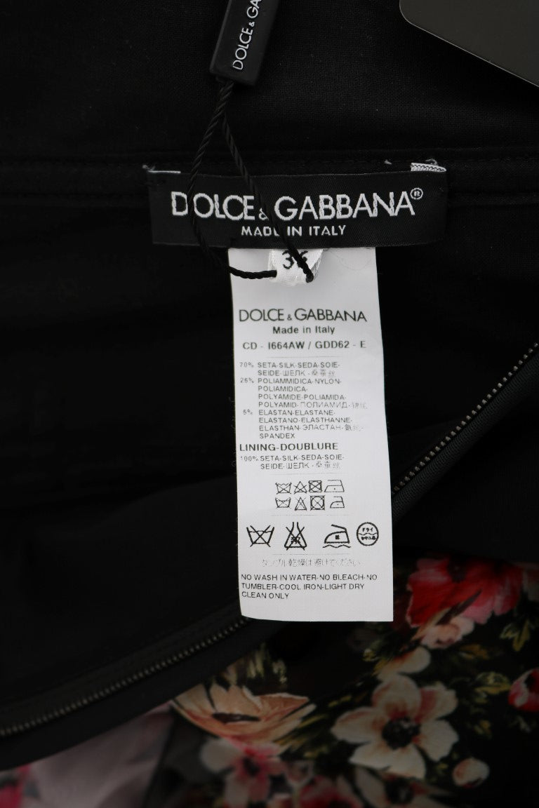 Dolce & Gabbana Multicolor Seiden Stretch Floral Shift Langes Kleid