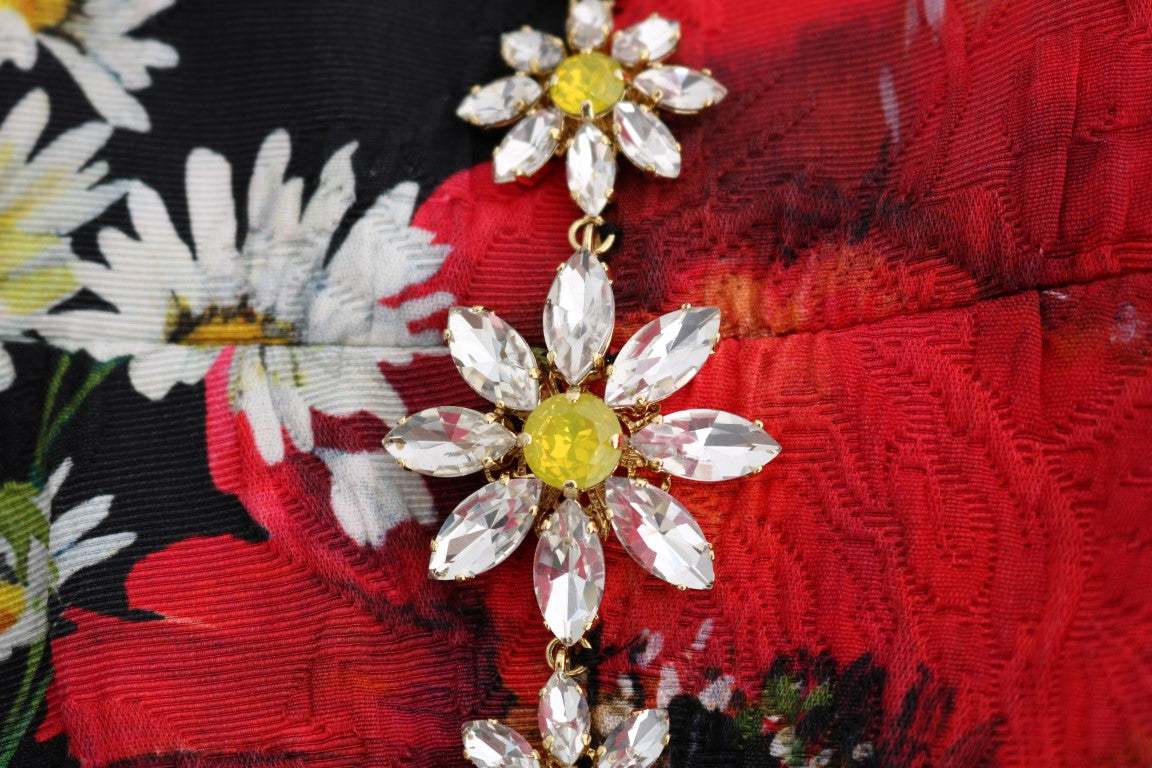 Dolce & Gabbana Langes Maxikleid aus geblümter Seide mit Kristall