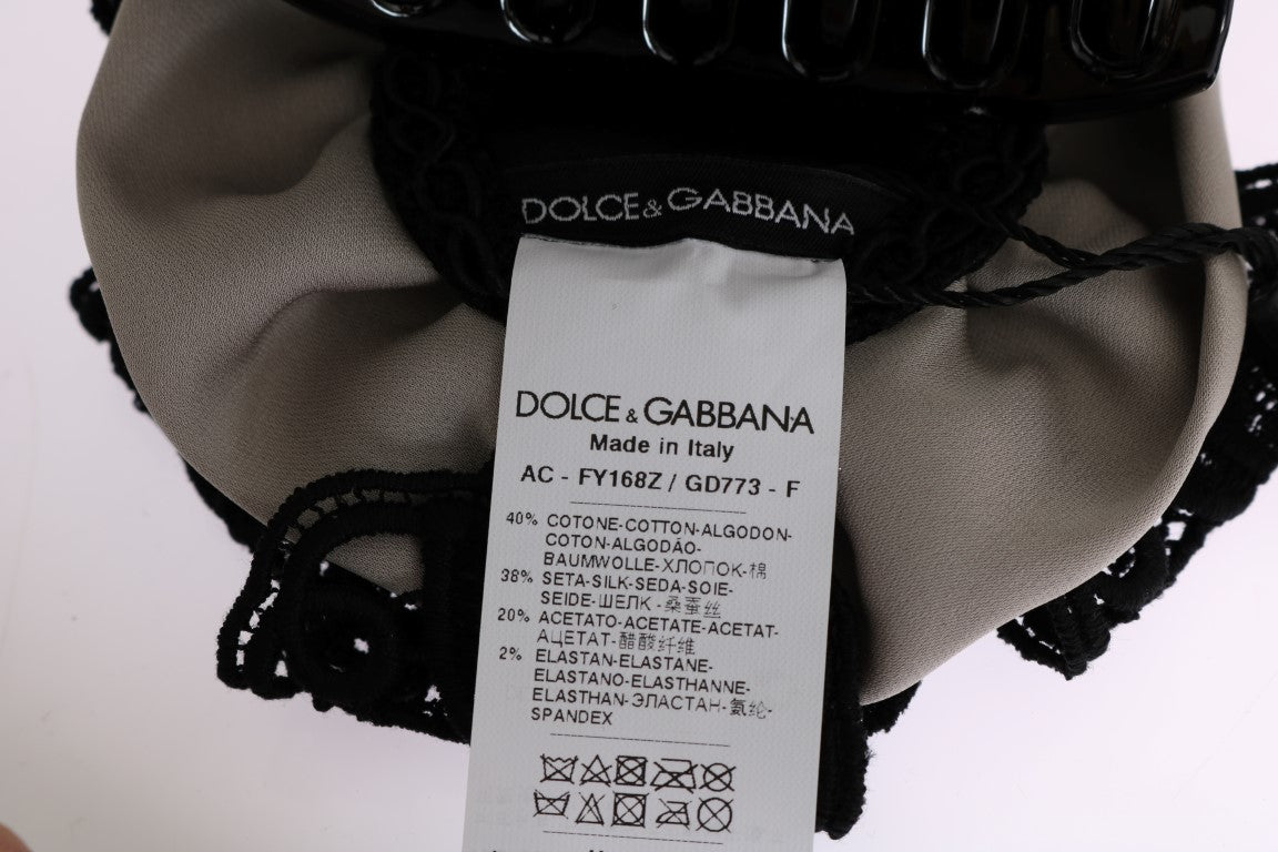 Dolce & Gabbana Graue Seide Schwarze Spitze Haar Kralle