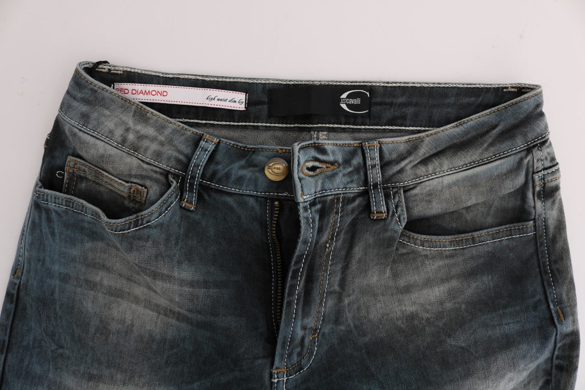 Cavalli Blaue Waschung Baumwollmischung Slim Fit Jeans