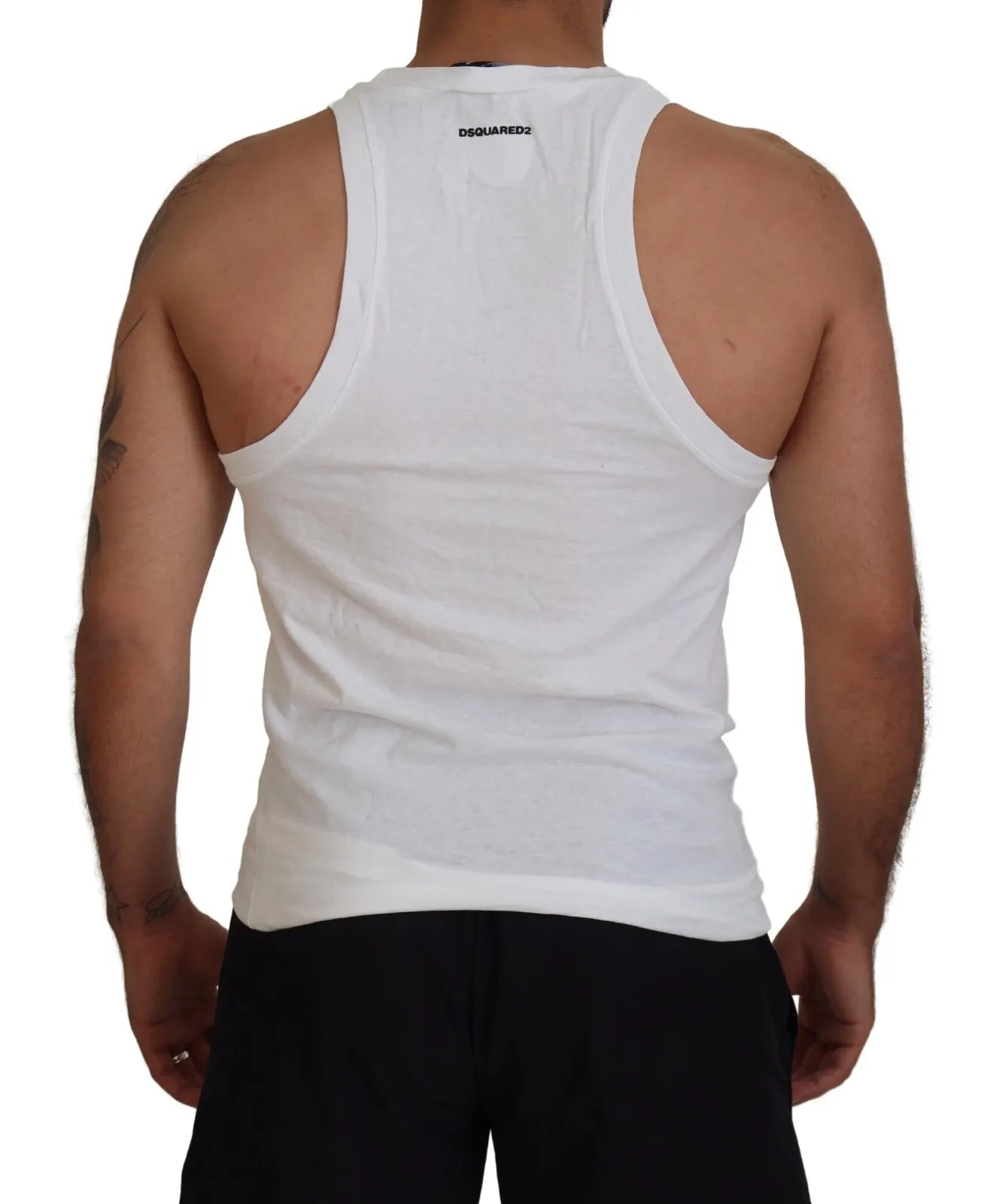 Dsquared² Weißes ärmelloses Tank-T-Shirt aus Baumwolle und Leinen