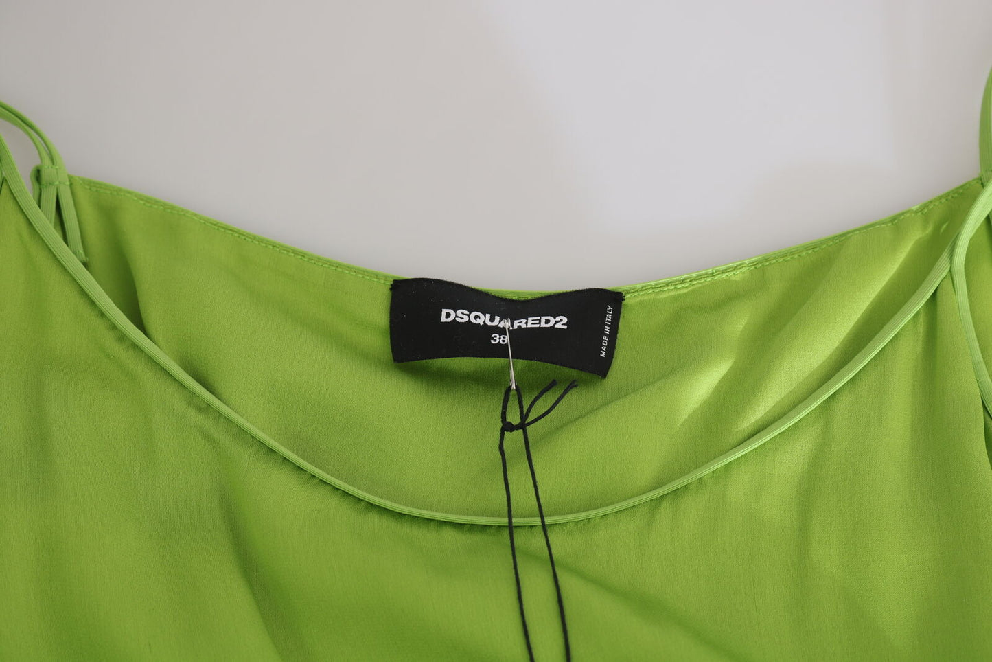 Dsquared² Grünes Spaghetti-Träger-Kleid in langer A-Linie mit Plissee
